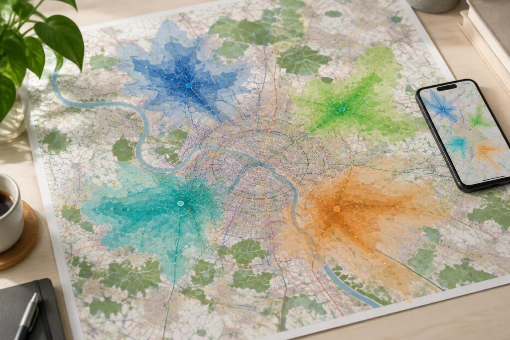 créez gratuitement votre carte isochrone en île-de-france et visualisez les zones accessibles selon vos temps de trajet.